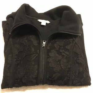 Laura Ashley long-sleeve black jacket with floral lace details (2X)